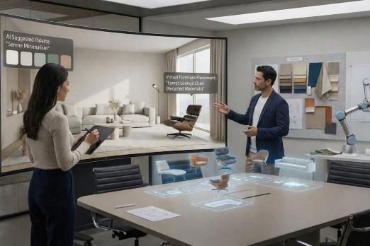 AI suggested colour palette and virtual furniture placement reviewed by two designers